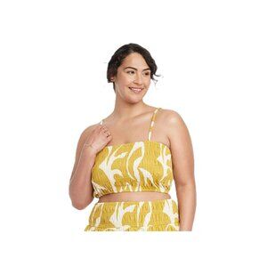 A New Day Women's Yellow & Cream Slim Fit Smocked Tube Style Tank Top